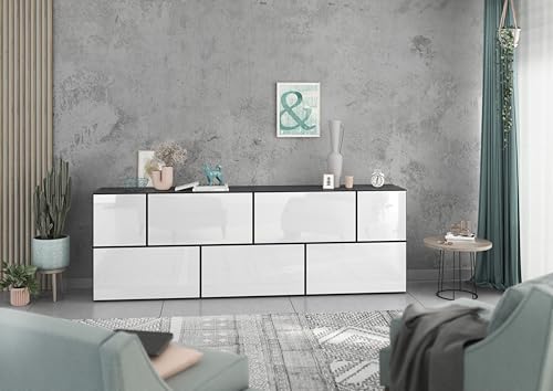BMG Möbel Colorado Wohnzimmer Sideboard/Lowboard Set 7 TLG. in wählbar in 8 modernen Farbkombinationen, MDF Fronten mit Softclose 228 cm (Anthrazit - Weiß Hochglanz) von BMG Möbel