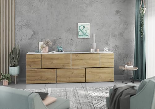 BMG Möbel Colorado Wohnzimmer Sideboard/Lowboard Set 7 TLG. in wählbar in 8 modernen Farbkombinationen, MDF Fronten mit Softclose 228 cm (Weiß - Evoke Eiche) von BMG Möbel