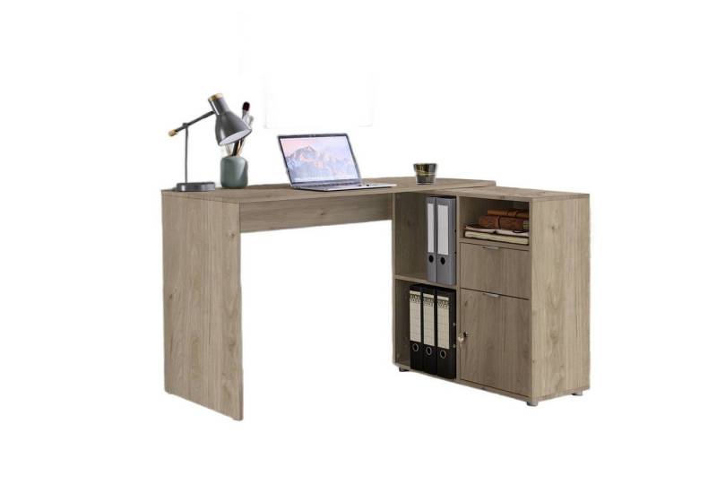 BMG Möbel Eckschreibtisch LENI (Schreibtischplatte mit Regal), Breite 110 cm, spiegelverkehrt montierbar, abschließbare Tür von BMG Möbel