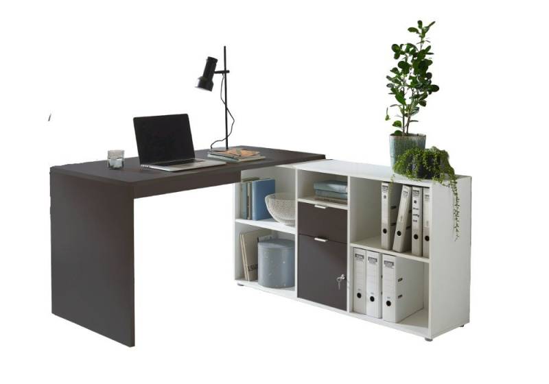 BMG Möbel Eckschreibtisch Lena (mit abschließbarer Tür, Computertisch, Winkelschreibtisch, Homeoffice, Bürotisch), Made in Germany von BMG Möbel