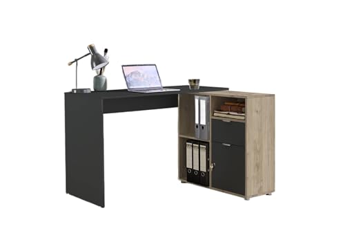BMG Möbel Eckschreibtisch Leni, Homeoffice Schreibtisch (Anthrazit/Jackson Hickory Oak) von BMG Möbel