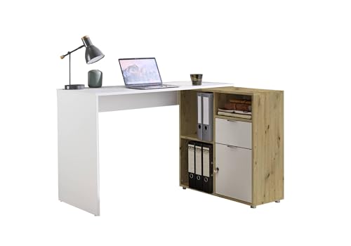 BMG Möbel Eckschreibtisch Leni, Homeoffice Schreibtisch (Artisan Eiche/Weiß) von BMG Möbel