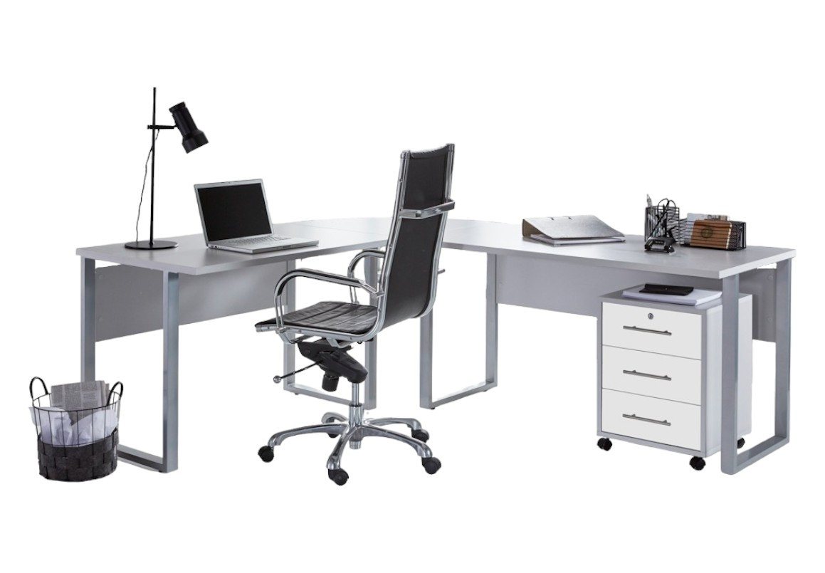 BMG Möbel Eckschreibtisch Office Edition Set 0 (Schreibtisch Set, Winkelschreibtisch), inkl. Rollcontainer, abschließbar auf Rollen von BMG Möbel