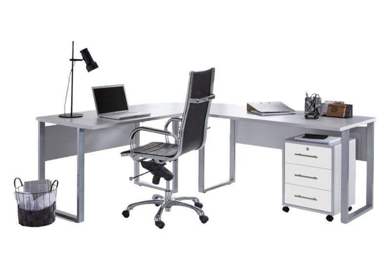 BMG Möbel Eckschreibtisch Office Edition Set 0 (Schreibtisch Set, Winkelschreibtisch), inkl. Rollcontainer, abschließbar auf Rollen von BMG Möbel