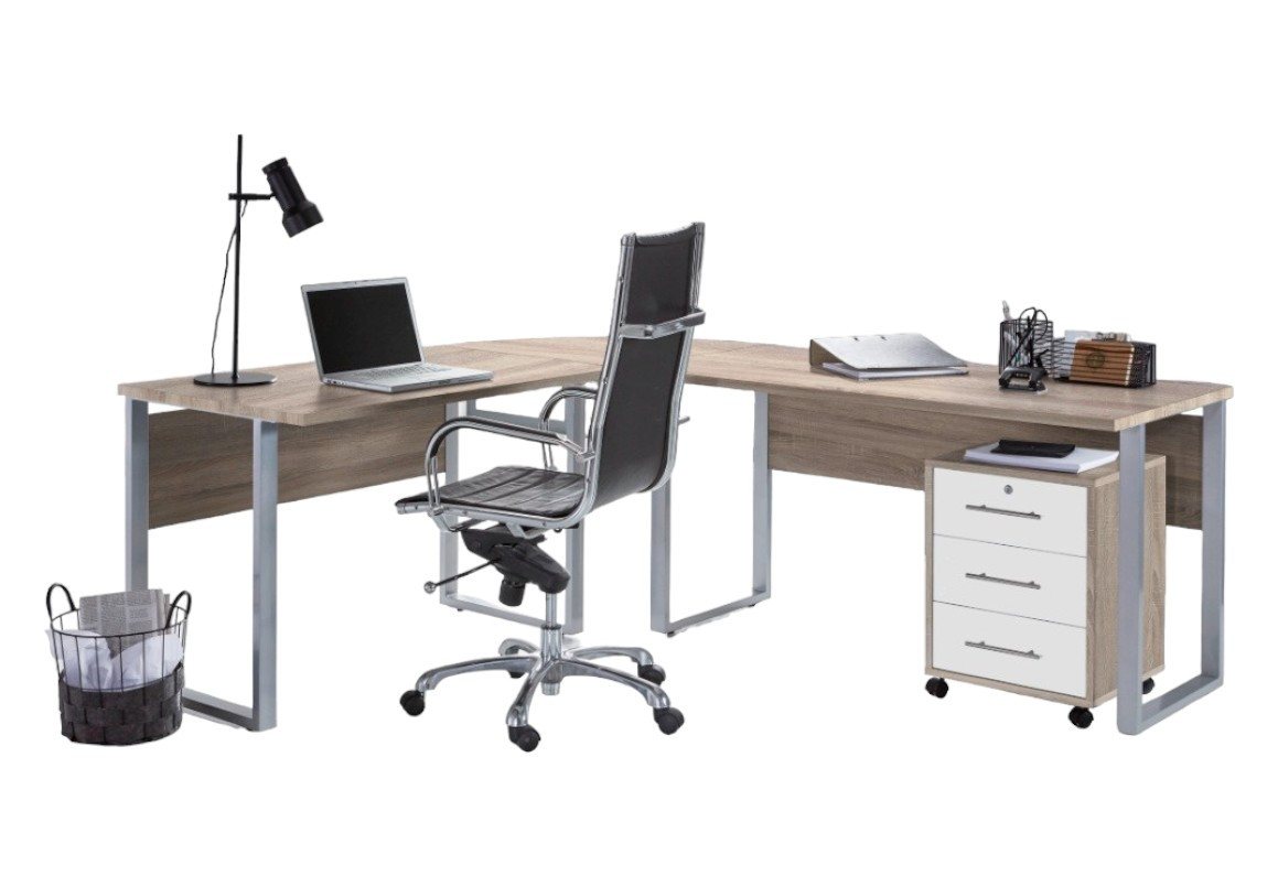 BMG Möbel Eckschreibtisch Office Edition Set 0 (Schreibtisch Set, Winkelschreibtisch), inkl. Rollcontainer, abschließbar auf Rollen von BMG Möbel