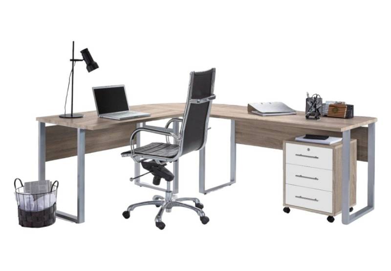 BMG Möbel Eckschreibtisch Office Edition Set 0 (Schreibtisch Set, Winkelschreibtisch), inkl. Rollcontainer, abschließbar auf Rollen von BMG Möbel
