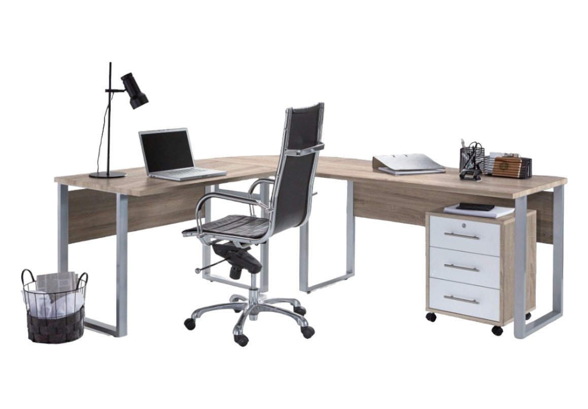 BMG Möbel Eckschreibtisch Office Edition Set 0 (Schreibtisch Set, Winkelschreibtisch), inkl. Rollcontainer, abschließbar auf Rollen von BMG Möbel