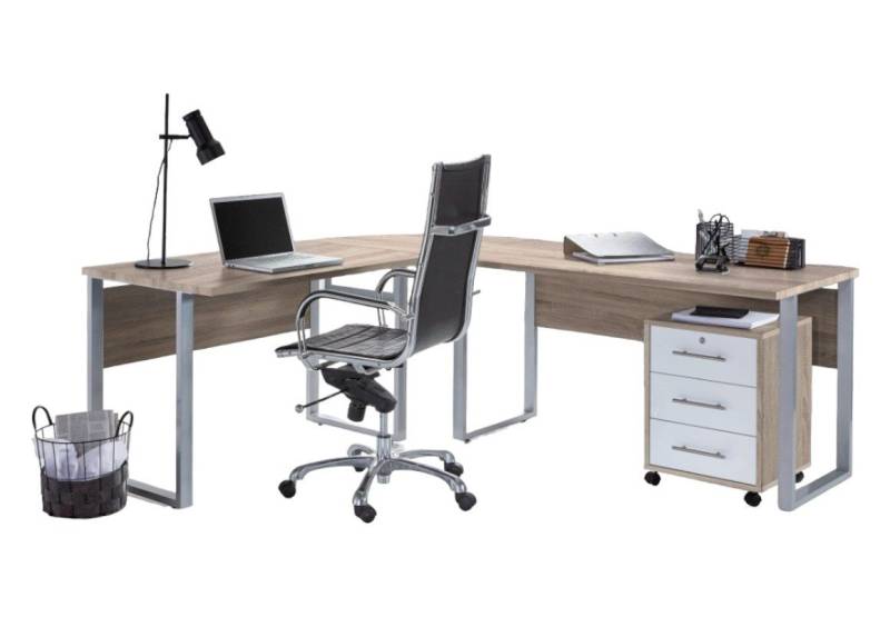 BMG Möbel Eckschreibtisch Office Edition Set 0 (Schreibtisch Set, Winkelschreibtisch), inkl. Rollcontainer, abschließbar auf Rollen von BMG Möbel