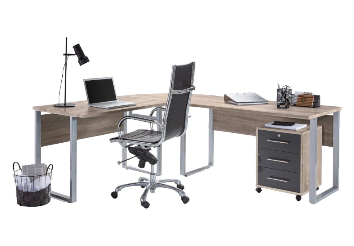 BMG Möbel Eckschreibtisch Office Edition Set 0 (Schreibtisch Set, Winkelschreibtisch), inkl. Rollcontainer, abschließbar auf Rollen von BMG Möbel