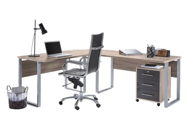 BMG Möbel Eckschreibtisch Office Edition Set 0 (Schreibtisch Set, Winkelschreibtisch), inkl. Rollcontainer, abschließbar auf Rollen von BMG Möbel
