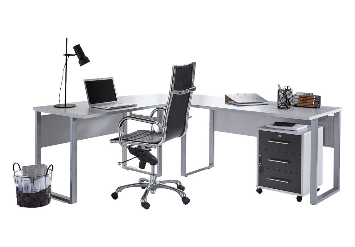 BMG Möbel Eckschreibtisch Office Edition Set 0 (Schreibtisch Set, Winkelschreibtisch), inkl. Rollcontainer, abschließbar auf Rollen von BMG Möbel