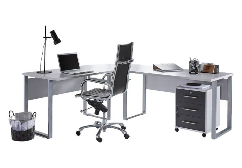 BMG Möbel Eckschreibtisch Office Edition Set 0 (Schreibtisch Set, Winkelschreibtisch), inkl. Rollcontainer, abschließbar auf Rollen von BMG Möbel