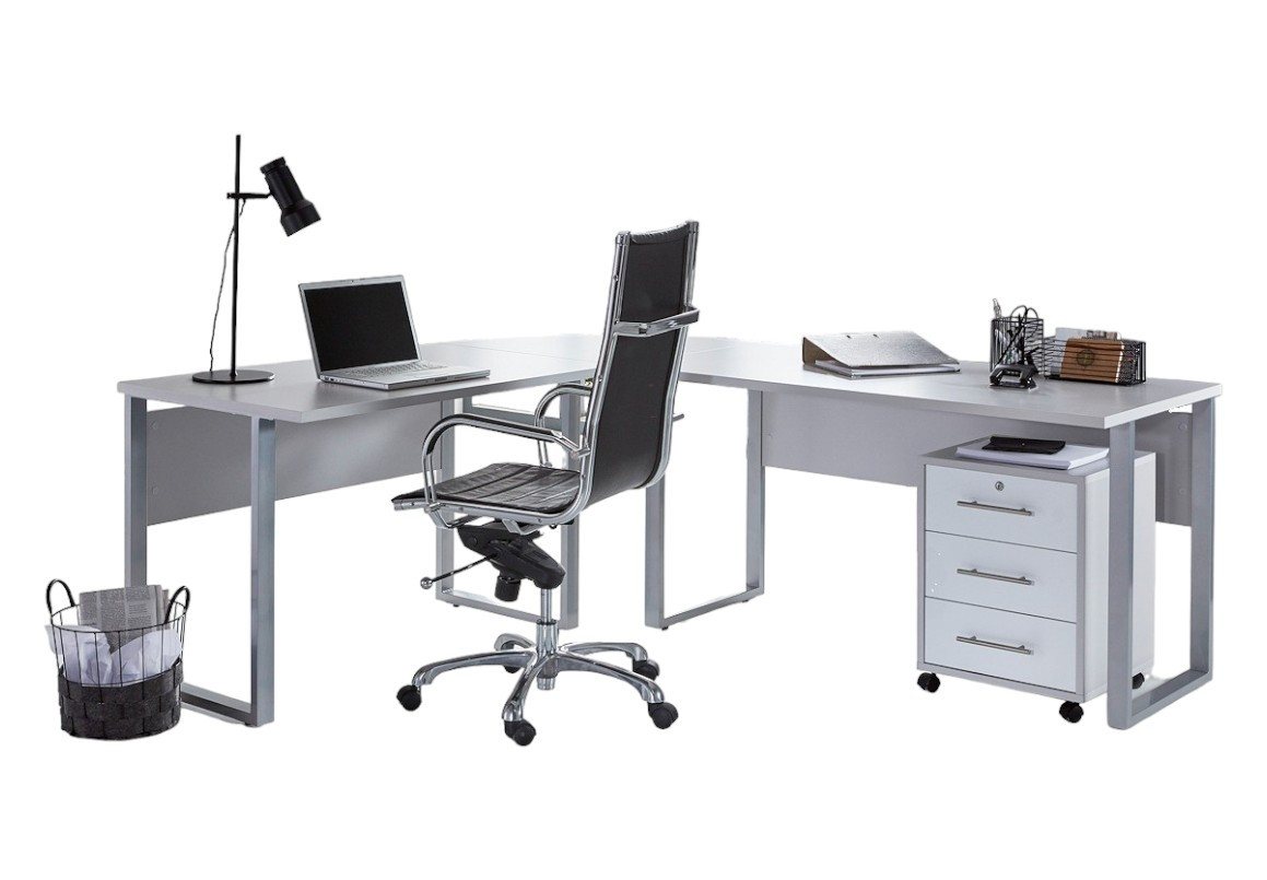 BMG Möbel Eckschreibtisch Office Edition Set 0 (Schreibtisch Set, Winkelschreibtisch), inkl. Rollcontainer, abschließbar auf Rollen von BMG Möbel