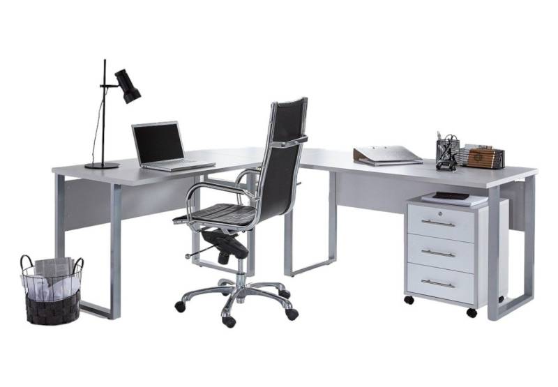 BMG Möbel Eckschreibtisch Office Edition Set 0 (Schreibtisch Set, Winkelschreibtisch), inkl. Rollcontainer, abschließbar auf Rollen von BMG Möbel