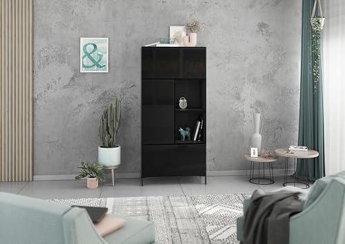 BMG Möbel Highboard Schrankset 5 teilig Modul+ individuell montierbar in weiß oder anthrazit Fronten wählbar in 4 (Anthrazit - Schwarz Hochglanz, Mit Füßen) von BMG Möbel