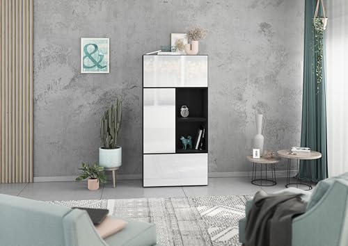 BMG Möbel Highboard Schrankset 5 teilig Modul+ individuell montierbar in weiß oder anthrazit Fronten wählbar in 4 (Anthrazit - Weiß Hochglanz, Ohne Füße) von BMG Möbel