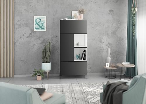 BMG Möbel Highboard Schrankset 5 teilig Modul+ individuell montierbar in weiß oder anthrazit Fronten wählbar in 4 (Weiß - Anthrazit Supermatt, Mit Füßen) von BMG Möbel