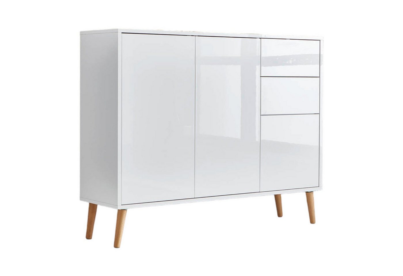 BMG Möbel Kommode Mailand (Schubladenkommode Sideboard Kommode Anrichte, mit Massivholzfuß), Push-to-open-Funktion von BMG Möbel