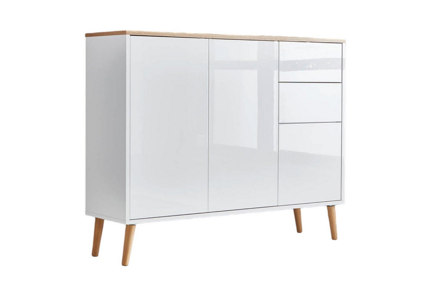 BMG Möbel Kommode Mailand (Schubladenkommode Sideboard Kommode Anrichte, mit Massivholzfuß), Push-to-open-Funktion von BMG Möbel