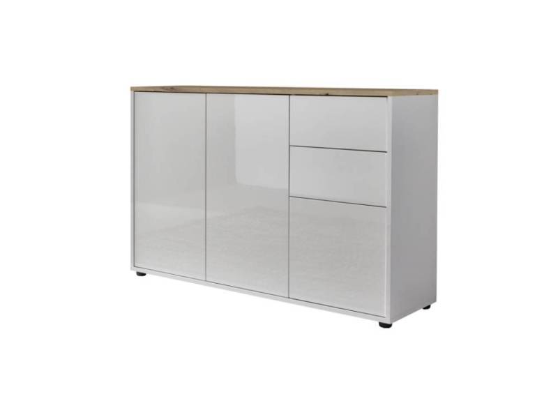 BMG Möbel Kommode Mailand 10 Artisan (in Weiß-Oberboden Artisan Eiche/Hochglanz Weiß), Schubladenkommode Anrichte Sideboard von BMG Möbel