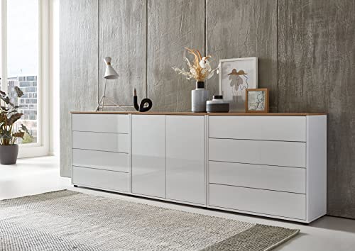 BMG Möbel Kommode Mailand Set 4 Artisan (in Weiß-Oberboden Artisan Eiche/Hochglanz Weiß), Schubladenkommode Anrichte Sideboard von BMG Möbel