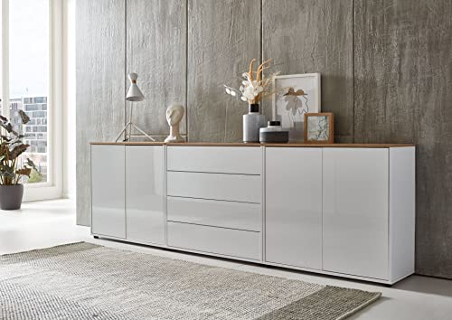 BMG Möbel Kommode Mailand Set 5 Artisan (in Weiß-Oberboden Artisan Eiche/Hochglanz Weiß), Schubladenkommode Anrichte Sideboard von BMG Möbel