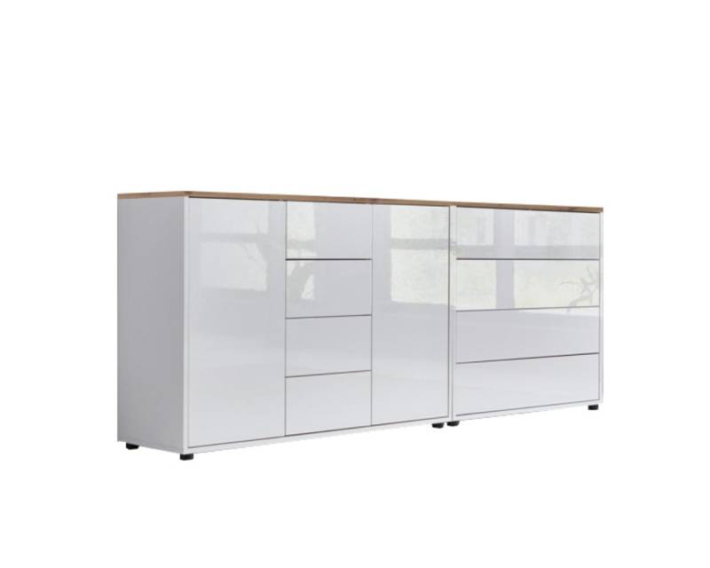 BMG Möbel Kommode Sideboard Mailand Set 14 in verschiedenen Ausführungen (2tlg), mit weiß lackierten Hochglanzfronten und Push-to-open-Funktion von BMG Möbel
