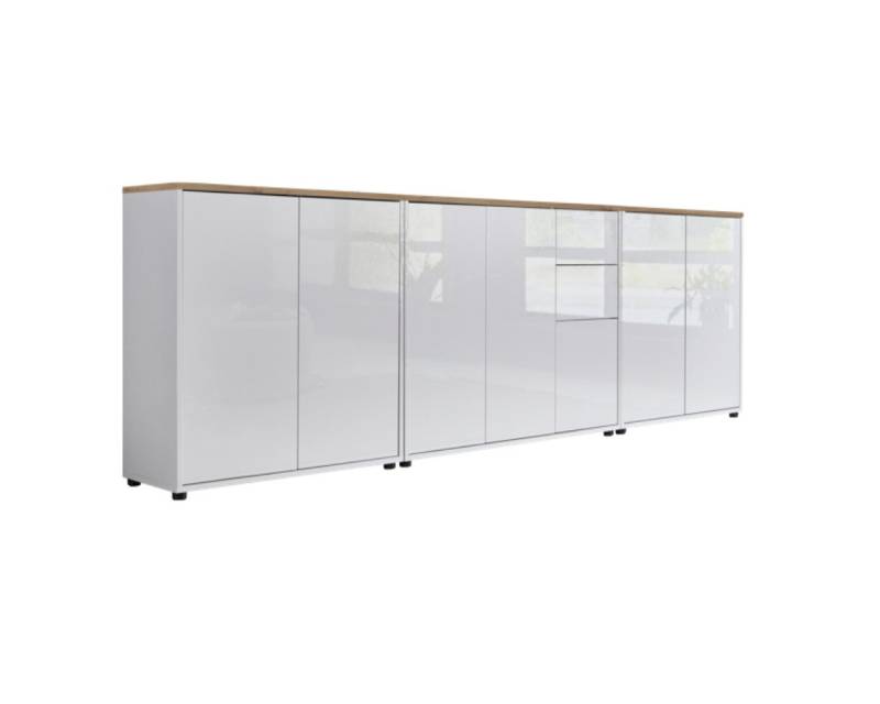 BMG Möbel Kommode Sideboard Mailand Set 6 in verschiedenen Ausführungen (3tlg), mit weiß lackierten Hochglanzfronten und Push-to-open-Funktion von BMG Möbel