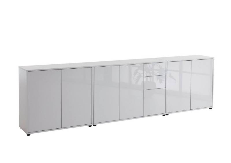 BMG Möbel Kommode Sideboard Mailand Set 6 in verschiedenen Ausführungen (3tlg), mit weiß lackierten Hochglanzfronten und Push-to-open-Funktion von BMG Möbel