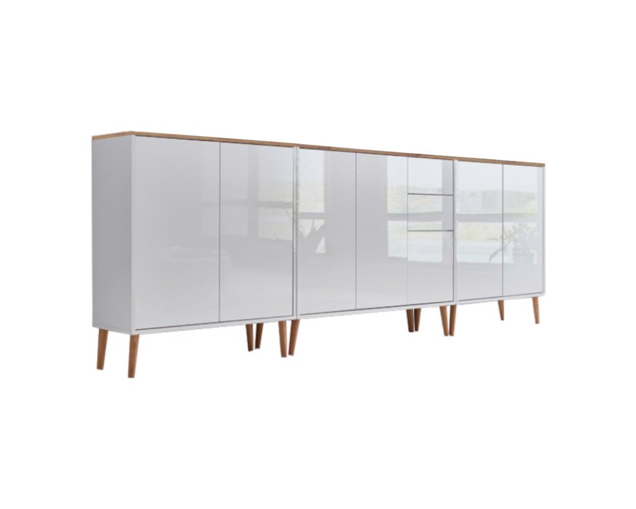 BMG Möbel Kommode Sideboard Mailand Set 6 in verschiedenen Ausführungen (3tlg), mit weiß lackierten Hochglanzfronten und Push-to-open-Funktion von BMG Möbel