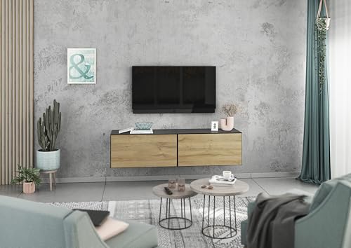BMG Möbel Lowboard/Sideboard 2 teilig 152 cm mit MDF Fronten und Softclose Klappen, wählbar in 8 modernen Farbkombinationen (Anthrazit - Evoke Eiche) von BMG Möbel