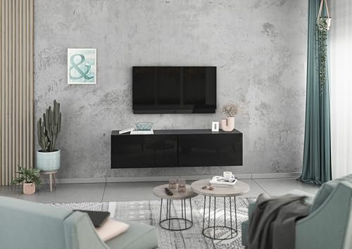 BMG Möbel Lowboard/Sideboard 2 teilig 152 cm mit MDF Fronten und Softclose Klappen, wählbar in 8 modernen Farbkombinationen (Anthrazit - Schwarz Hochglanz) von BMG Möbel