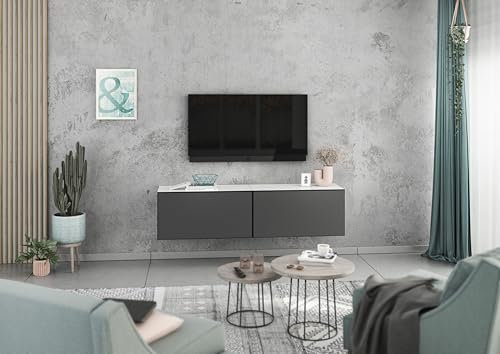 BMG Möbel Lowboard/Sideboard 2 teilig 152 cm mit MDF Fronten und Softclose Klappen, wählbar in 8 modernen Farbkombinationen (Weiß - Anthrazit Matt) von BMG Möbel