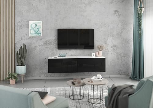 BMG Möbel Lowboard/Sideboard 2 teilig 152 cm mit MDF Fronten und Softclose Klappen, wählbar in 8 modernen Farbkombinationen (Weiß - Schwarz Hochglanz) von BMG Möbel
