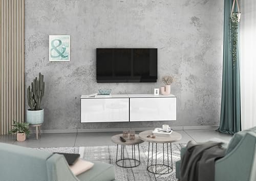 BMG Möbel Lowboard/Sideboard 2 teilig 152 cm mit MDF Fronten und Softclose Klappen, wählbar in 8 modernen Farbkombinationen (Weiß - Weiß Hochglanz) von BMG Möbel