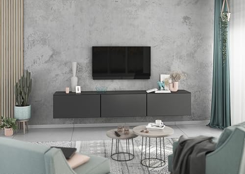 BMG Möbel Lowboard/Sideboard Set 228 cm 3 teilig mit MDF Fronten Schrankset mit Softclose, wählbar in 8 modernen Farbkombinationen (Anthrazit - Anthrazit Matt) von BMG Möbel