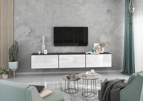 BMG Möbel Lowboard/Sideboard Set 228 cm 3 teilig mit MDF Fronten Schrankset mit Softclose, wählbar in 8 modernen Farbkombinationen (Anthrazit - Weiß Hochglanz) von BMG Möbel