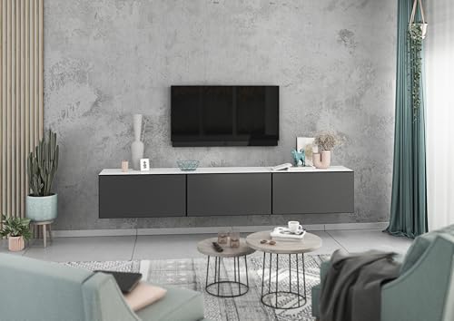 BMG Möbel Lowboard/Sideboard Set 228 cm 3 teilig mit MDF Fronten Schrankset mit Softclose, wählbar in 8 modernen Farbkombinationen (Weiß - Anthrazit Matt) von BMG Möbel