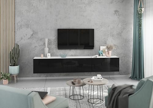 BMG Möbel Lowboard/Sideboard Set 228 cm 3 teilig mit MDF Fronten Schrankset mit Softclose, wählbar in 8 modernen Farbkombinationen (Weiß - Schwarz Hochglanz) von BMG Möbel
