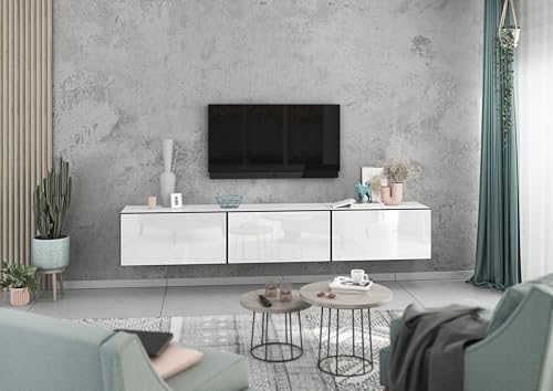 BMG Möbel Lowboard/Sideboard Set 228 cm 3 teilig mit MDF Fronten Schrankset mit Softclose, wählbar in 8 modernen Farbkombinationen (Weiß - Weiß Hochglanz) von BMG Möbel
