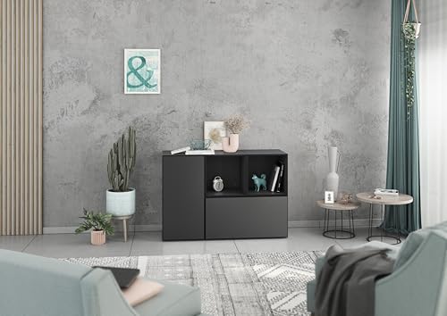 BMG Möbel Lowboard/Sideboard Set Modul+ 4 TLG. in Anthrazit oder Weiß, Fronten wählbar in 4 Farbausführungen mit oder ohne Füße (Anthrazit - Anthrazit Matt, Ohne Füße) von BMG Möbel