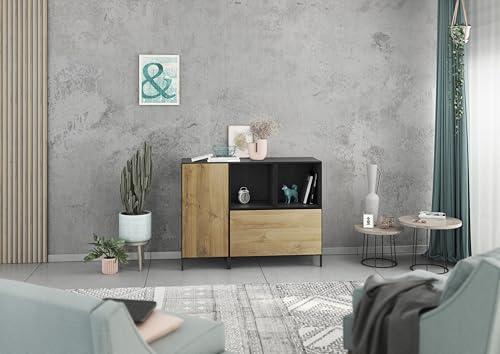 BMG Möbel Lowboard/Sideboard Set Modul+ 4 TLG. in Anthrazit oder Weiß, Fronten wählbar in 4 Farbausführungen mit oder ohne Füße (Anthrazit - Evoke Eiche, Mit Füßen) von BMG Möbel