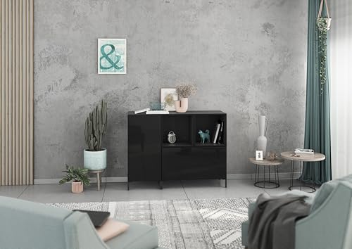 BMG Möbel Lowboard/Sideboard Set Modul+ 4 TLG. in Anthrazit oder Weiß, Fronten wählbar in 4 Farbausführungen mit oder ohne Füße (Anthrazit - Schwarz Hochglanz, Mit Füßen) von BMG Möbel