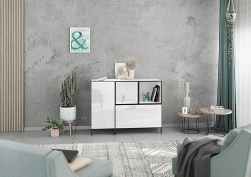 BMG Möbel Lowboard/Sideboard Set Modul+ 4 TLG. in Anthrazit oder Weiß, Fronten wählbar in 4 Farbausführungen mit oder ohne Füße (Weiß - Weiß Hochglanz, Mit Füßen) von BMG Möbel