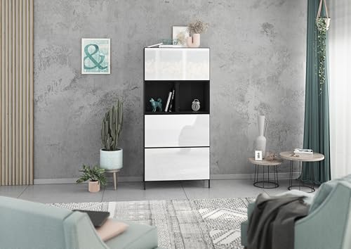 BMG Möbel Modul+ Highboard Set 5 TLG. in Anthrazit oder Weiß, Fronten wählbar in 4, wandhängend oder mit Fußset (Anthrazit - Weiß Hochglanz, Mit Füßen) von BMG Möbel