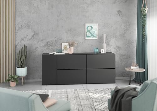 BMG Möbel Modul+ Lowboard/Sideboard Set 5 teilig individuell montierbar, in Anthrazit oder Weiß, Fronten wählbar in 4 Farben, mit oder ohne Fußset (Anthrazit - Anthrazit Matt, Ohne Füße) von BMG Möbel