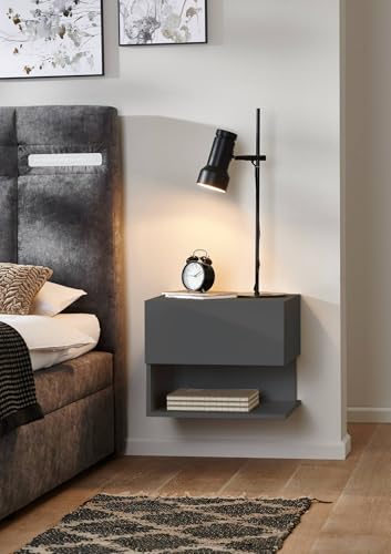 BMG Möbel Nachtschrank hängend wandmontage mit Schublade Nachtkonsole modern in Weiss, anthrazit oder Holzdekor (1, Anthrazit, Schublade + Ablagefach) von BMG Möbel
