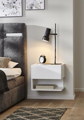 BMG Möbel Nachtschrank hängend wandmontage mit Schublade Nachtkonsole modern in Weiss, anthrazit oder Holzdekor (1, Weiss, Schublade + Ablagefach) von BMG Möbel