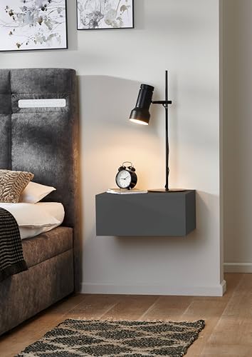 BMG Möbel Nachtschrank hängend wandmontage mit Schublade Nachtkonsole modern in Weiss, anthrazit oder Holzdekor (2, Anthrazit, Eine Schublade) von BMG Möbel