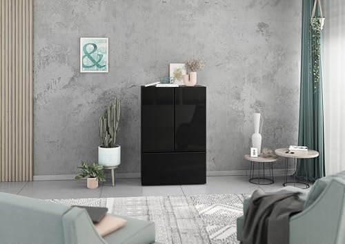 BMG Möbel Schrank Set 3 teilig Modul+ individuell frei montierbar mit Softclose wandhängend oder stehend optimal für Schlafzimmer Esszimmer oder Wohnzimmer (Anthrazit - Schwarz Hochglanz, Ohne Füße) von BMG Möbel